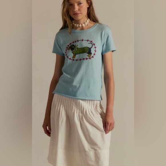 NWT Free People S We the Free Fur Friend Tee in Dachshund Light Blue New - Picture 4 of 7